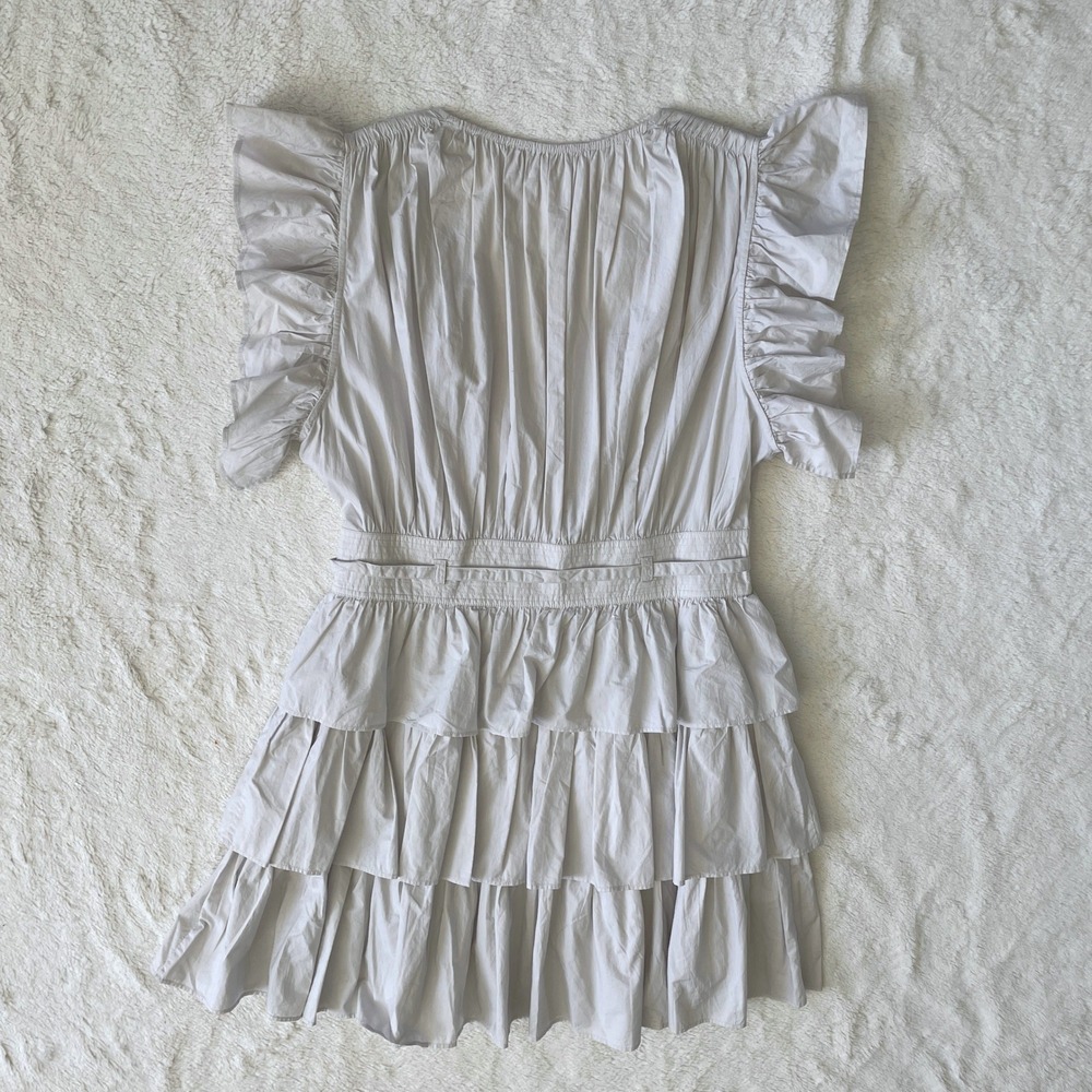 Ulla Johnson Sena Tiered Flutter-Sleeve Ruffle Dress in Dove Light Gray Size 10 - Picture 5 of 13
